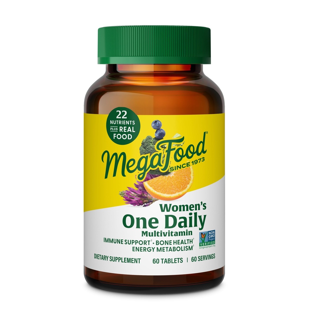 MegaFood Womens Multivitamin One Daily - Multivitamin for Women - Vitamin C, Vitamin D, Iron & B Vitamins - Bone, Energy Metabolism & Immune Support - Vegetarian, GlutenFree - 60 Tablets, 60 Servings