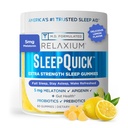 Relaxium Sleep Quick Gummy, aide au sommeil, 5 mg de mélatonine, vitamine D-3, mélange prébiotique et probiotique, sans gluten et sans médicament, saveur de citron, 60 glumeaux
