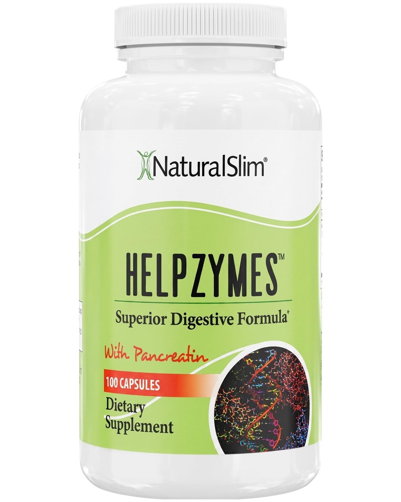NaturalSlim Digestive Enzyme für Frauen und Männer - Helpzymes Essential Enzymes for Digestion, Gut Health, Gas Bloating Relief mit Bromelain, Ox Bile, Pancreatin. & Betaine HCL - 100 Kapseln Solo