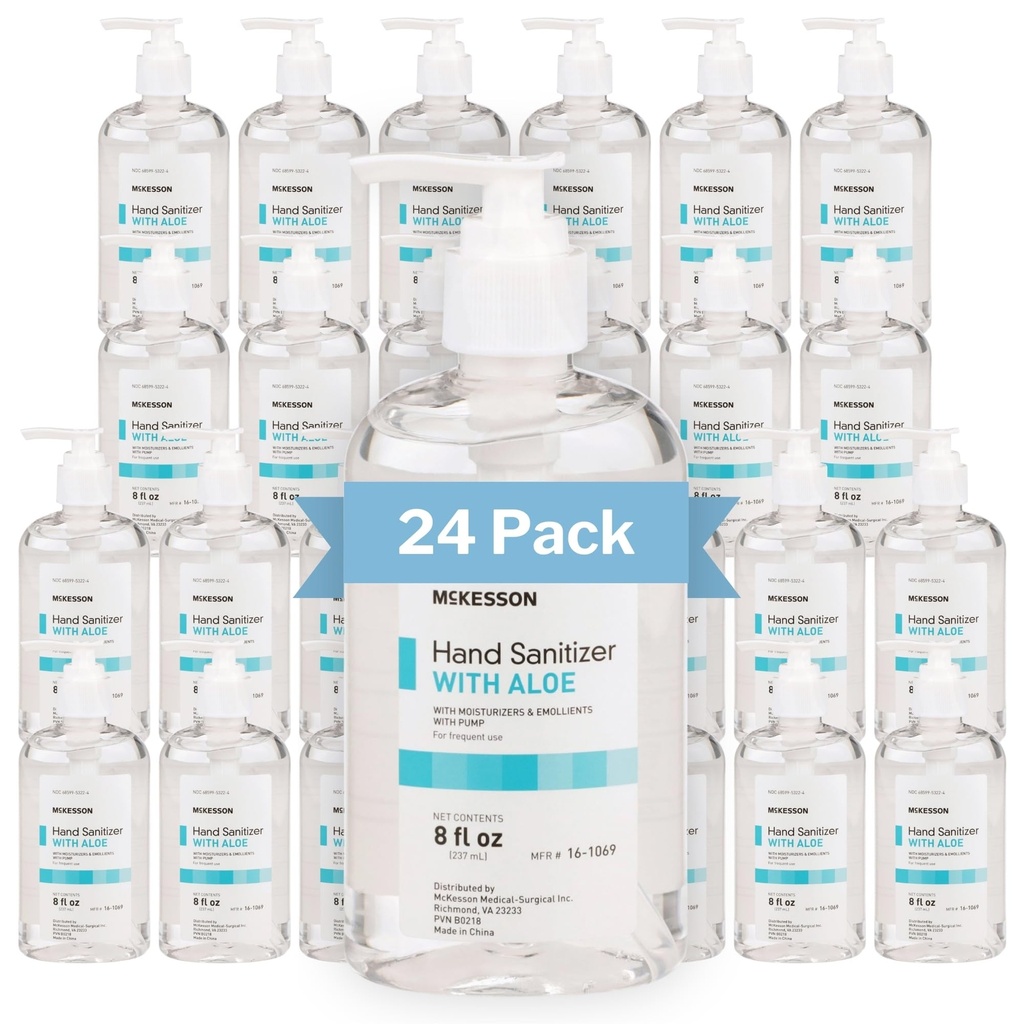 McKesson Hand Sanitizer Pump with Aloe, 8 oz [Pack of 24] Bulk, 62% Ethyl Alcohol