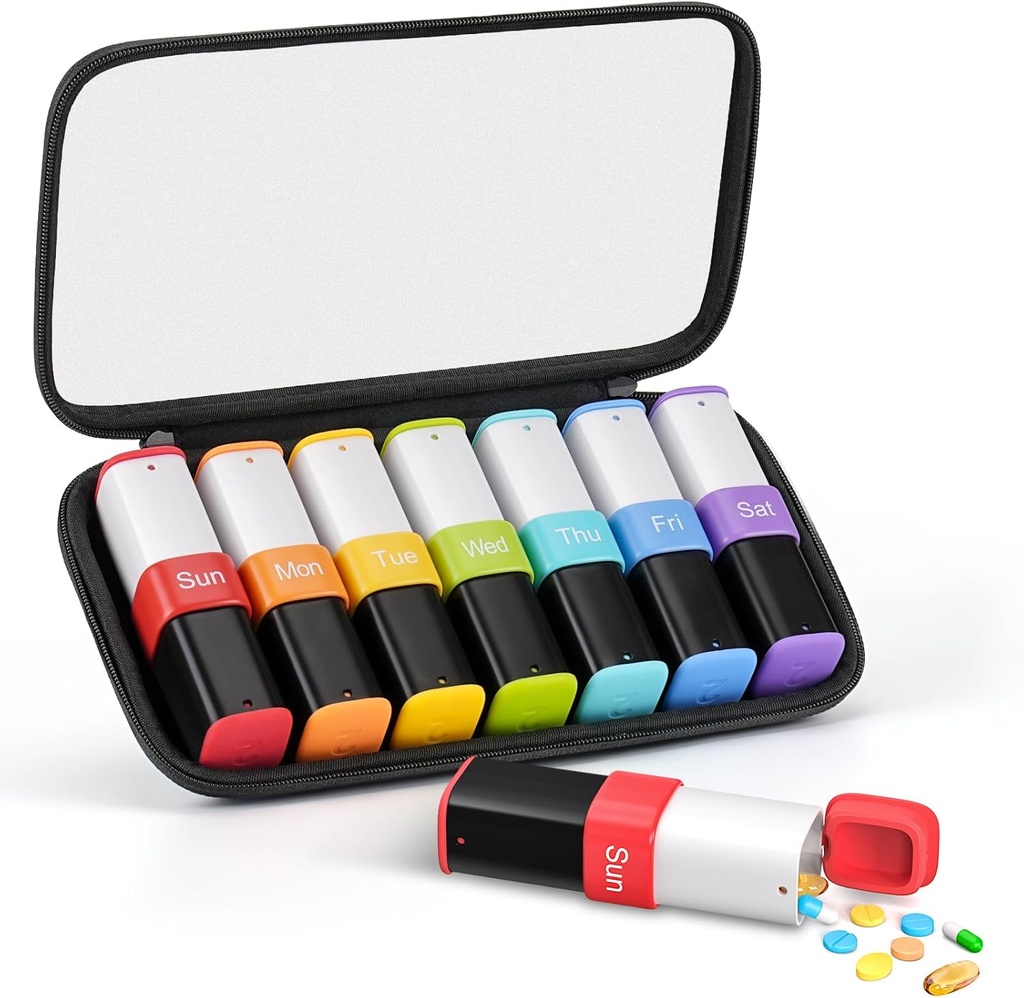 Lotour Weekly Pill Organizer 2 Mal am Tag mit PU Leder Tasche, Große 7 Tage Reise Pille Box, Am Pm Tägliche Pille Fall, Tragbare Pille Halter Container für Medikamente, Vitamine, Fischöl
