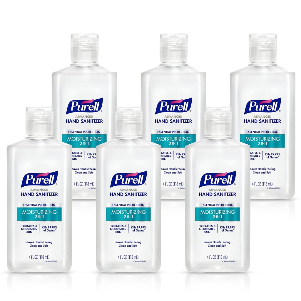 Purell 2in1 Moisturizing Advanced Hand Sanitizer Gel, 4 oz Portable Bottle with Flip-Top Cap (Pack of 6) - 3498-04-EC