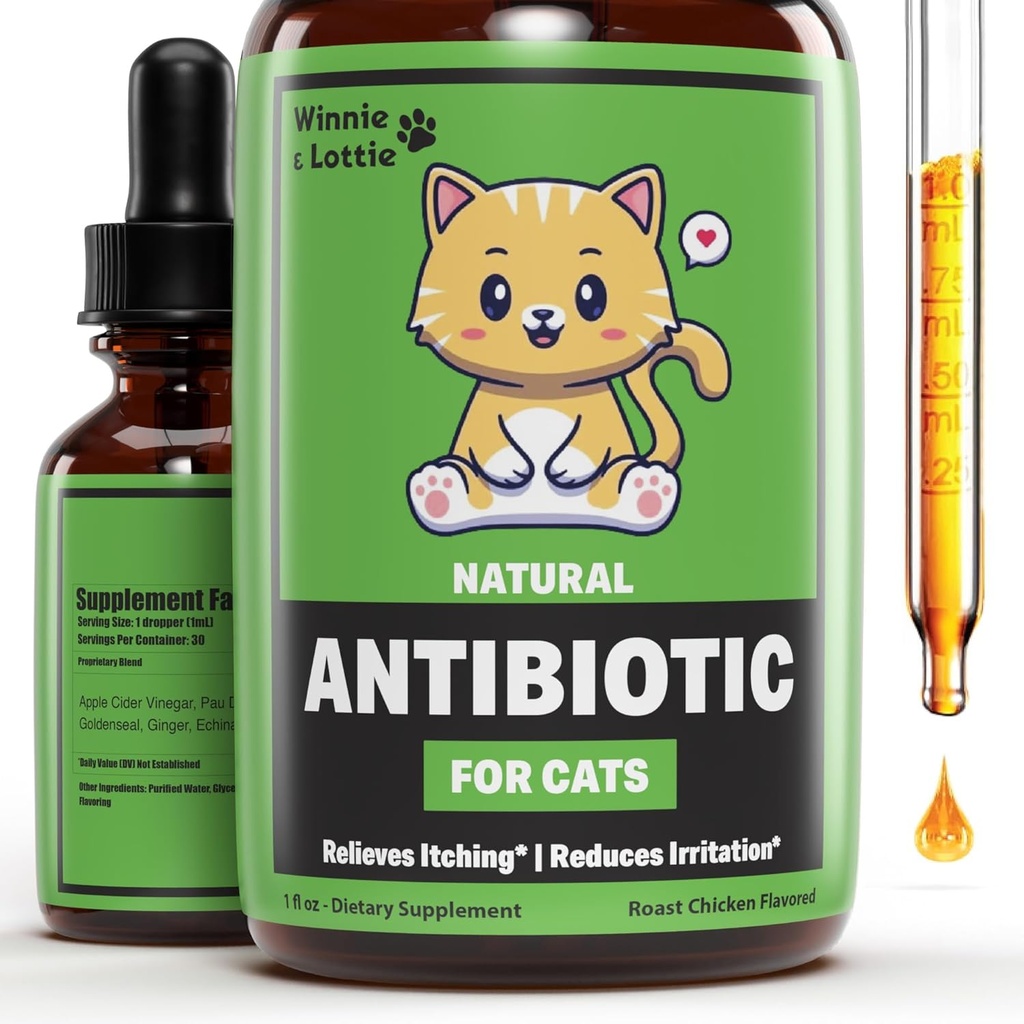 Winnie & Lottie Natürliche Antibiotika für Katzen | Cat Antibiotics | Cat Antibiotic | Pet Antibiotics | Cat Immune Support | Antibiotika für Katzen | Cat Multivitamin | Cat UTI Antibiotika | 1 fl oz