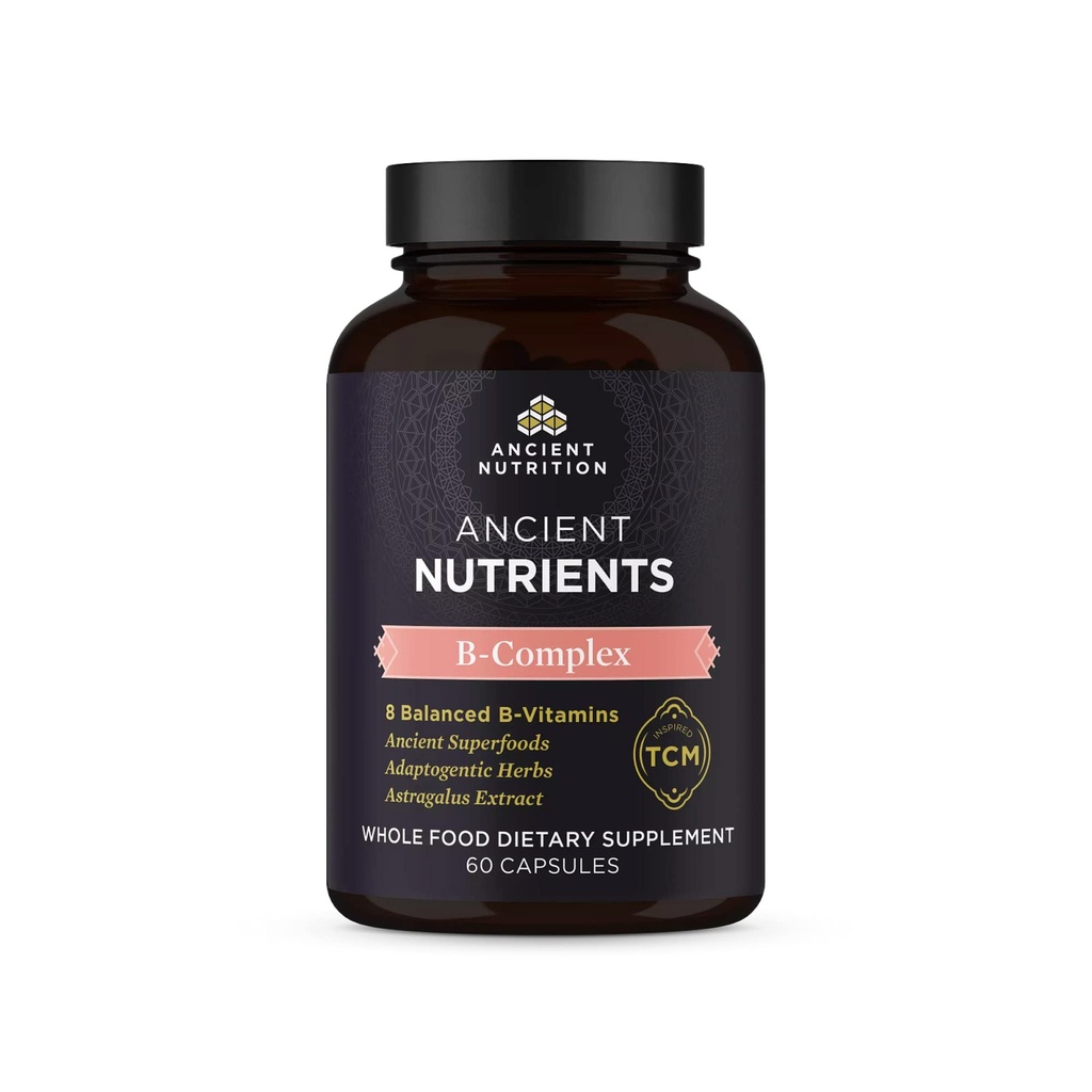 Antike Nahrung Vitamin B-Komplex-Ergänzung, 8 Balanced B-Vitamine, Unterstützt gesunde Energiestufen, adaptogene Kräuter, Enzym aktiviert, Paleo & Keto Friendly, 60 Kapseln