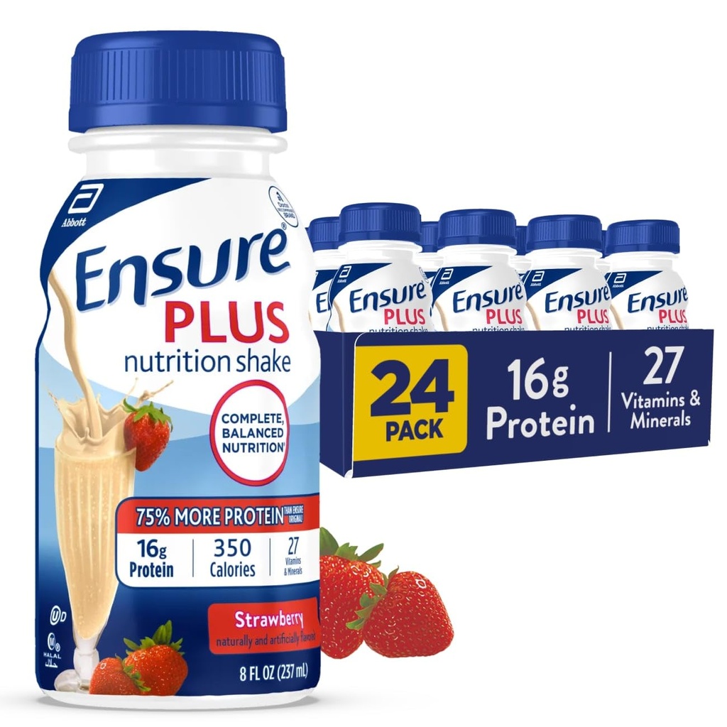 Vergewissern Plus Erdbeeren Ernährung Shake | Meal Ersatz Shake | Ready To Drink | 16g Protein und 27 Vitamine und Mineralien | 8 fl oz - 24 Pack