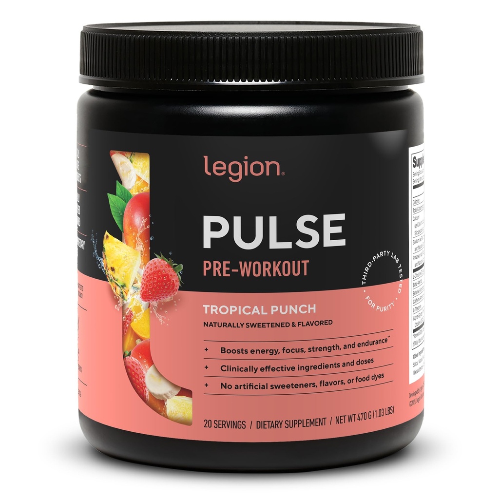 LEGION Pulse Pre Workout - All Natural Nitric Oxide Preworkout Trinken, um Energie zu steigern, Kreatin frei, Natürlich süß, Beta Alanine, Citrulline, Alpha GPC (Tropical Punch)