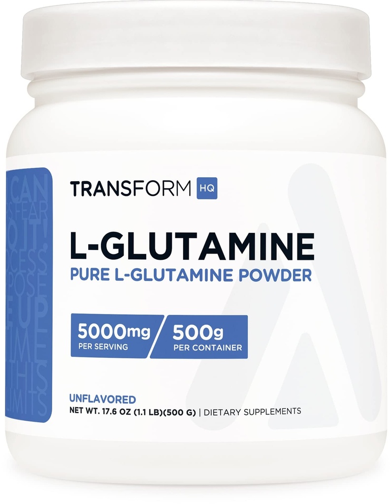 TransformHQ L-Glutamin Pulver, 500G, 100 Portionen - Glutenfrei, Non-GMO