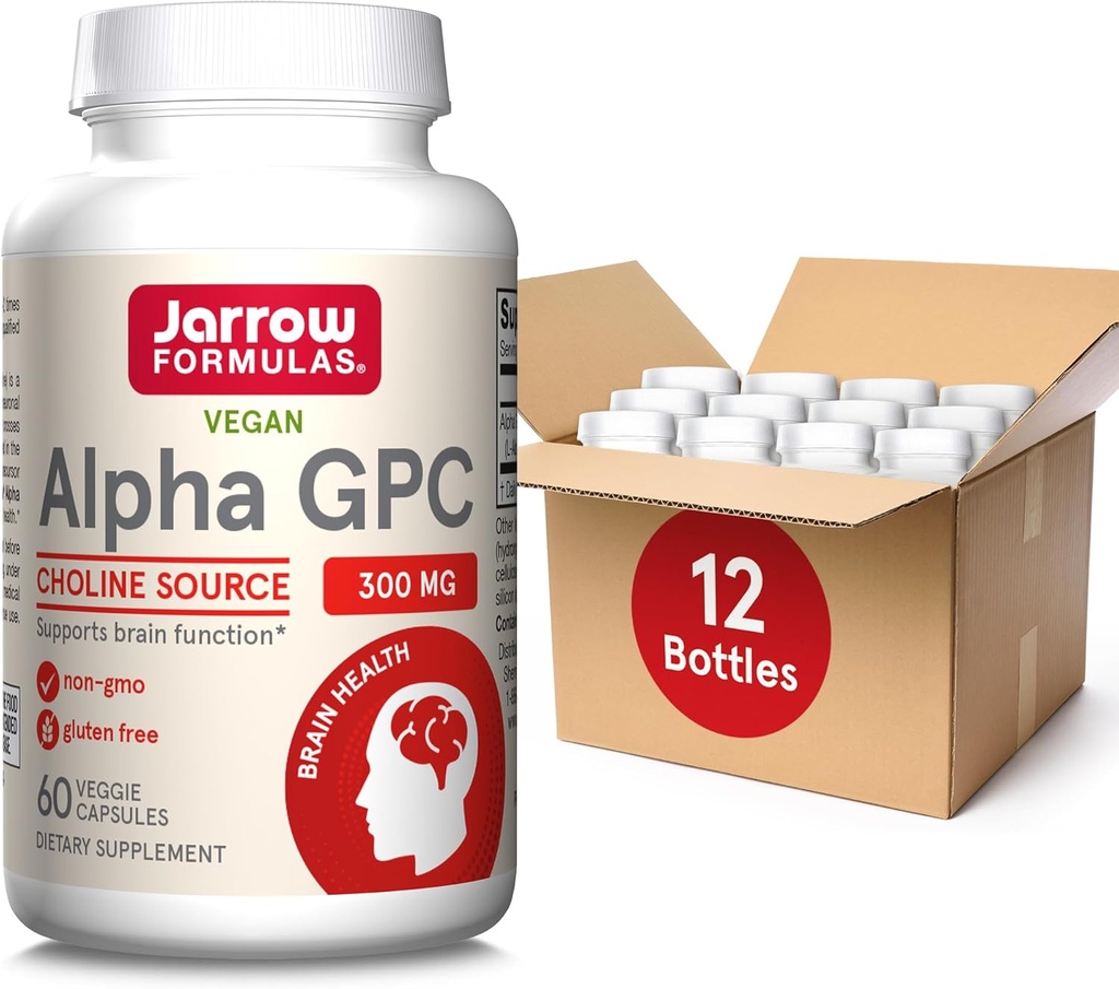 Jarrow Formulas Alpha GPC, 300mg, Nahrungsergänzung, Brain Health Supplements für Erwachsene, 60 Veggie Kapseln, 30 Tage Versorgung (PACK OF 12)