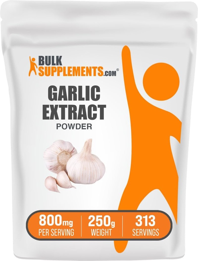 BulkSupplements.com Poudre d'extrait d'ail - Supplément d'ail, supplément à base de plantes, Sativaum d'allium - Sans herbes et sans gluten, 800mg par portion, 250g (8,8 oz) (paquet de 1)