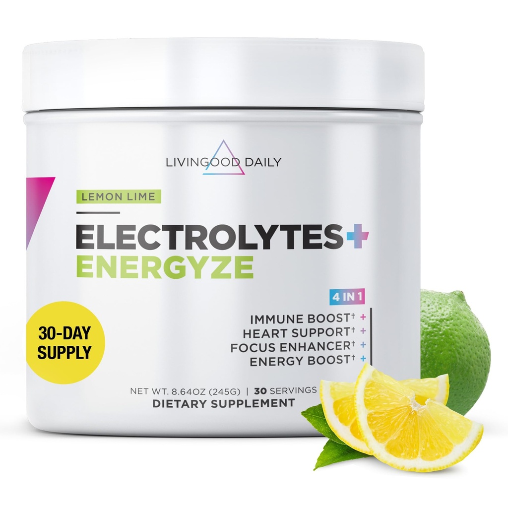 Poudre quotidienne d'électrolytes vivants, Poudre d'hydrolyse d'électrolytes avec vitamine C, Taurine, D Ribose et FOS, Mélange sans sucre de boisson d'électrolyte, Keto, Sans gluten, Saveur de citron, 30 portions