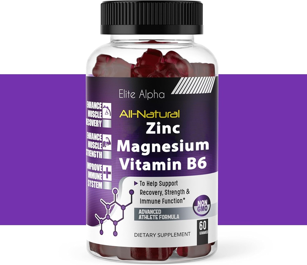 Zinc+Magnesium+Vitamin B6 Max Strength Gummies - Potent All-Natural Zink, Magnesium, B6 für Immununterstützung und Muskelenergie & Recovery