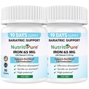 Tablet en fer carbonyle 65 mg avec 270 mg de vitamine C. 180 jours d'approvisionnement pour les femmes/hommes de haute puissance Vitamines bariatriques pour les patients atteints de SDF, y compris le pont gastrique.