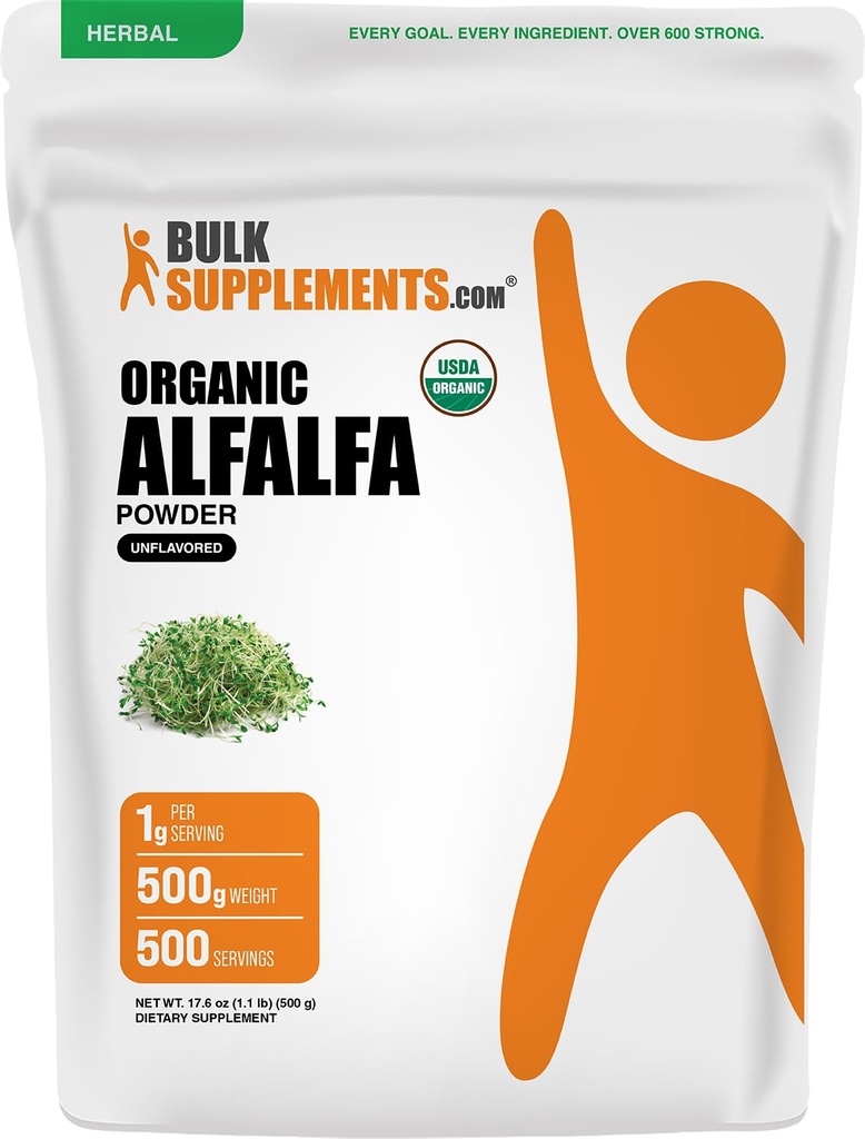 BulkSupplements.com Bio Alfalfa Grass Powder - Alfalfa Supplement, Green Superfood Powder - Vegan & Glutenfrei, 5g pro Servierung, 500g (1.1 lbs) (Pack mit 1)