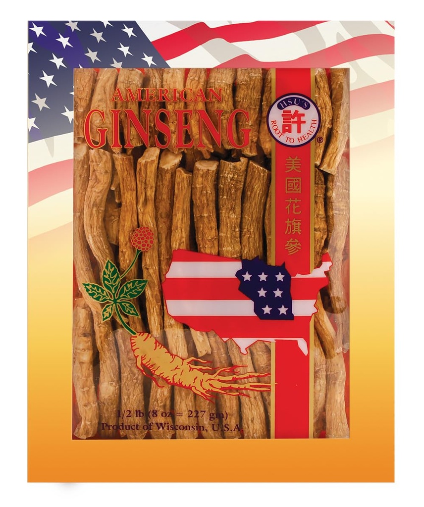 Hsu's SKU 0121-8 American Ginseng Large Prongs 100% Wisconsin American Large Prong 8 oz Box