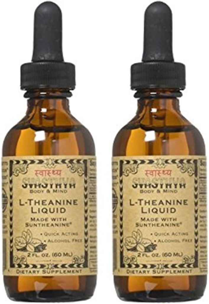 Svasthya Body & Mind Liquid L-Theanine - Alkoholfrei, Made in USA, Suntheanine-GMP, 2 oz - 2 Pack