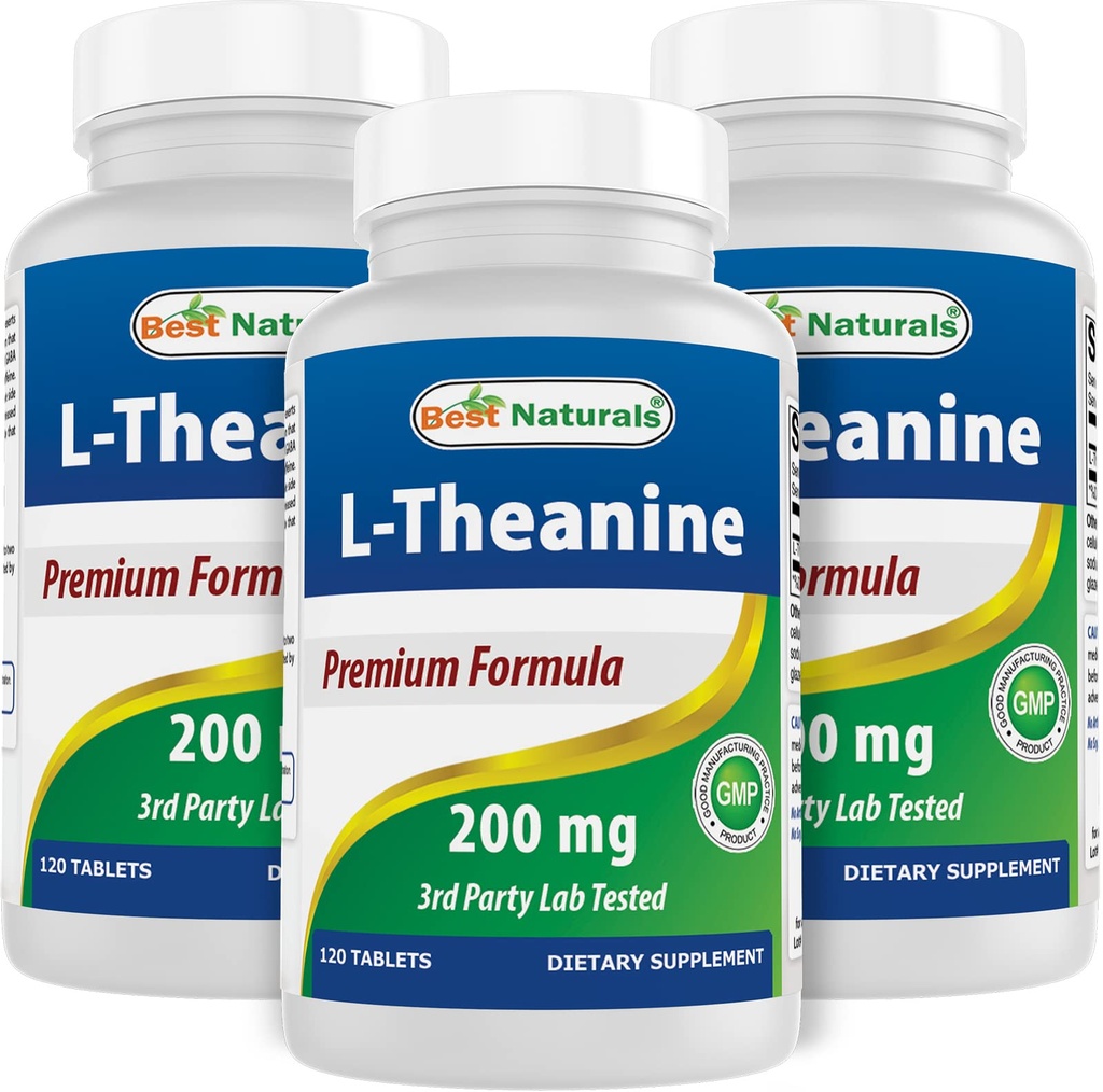 Meilleurs naturels L-Theanine 200mg par comprimé (400mg par 2 comprimés) - favorise la relaxation sans somnolence - 120 comprimés végétariens - (120 Nombre (paquet de 3))