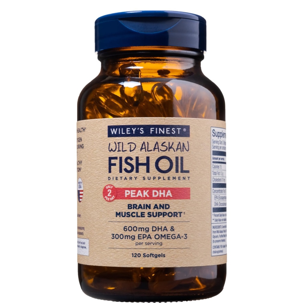 Wiley's Finest Wild Alaskan Fish Oil Peak DHA - 900mg EPA et DHA Omega-3 - 120 Softgels (60 portions)