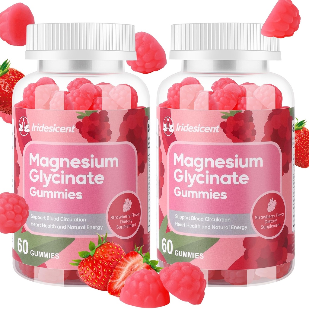 Magnesium Glycinat Gummi 400mg, Zuckerfreie Magnesiumergänzung w/Ashwagandha, Zink, Vegan Magnesium Glycinat Ergänzung für Erwachsene - 120 Erdbeergummis