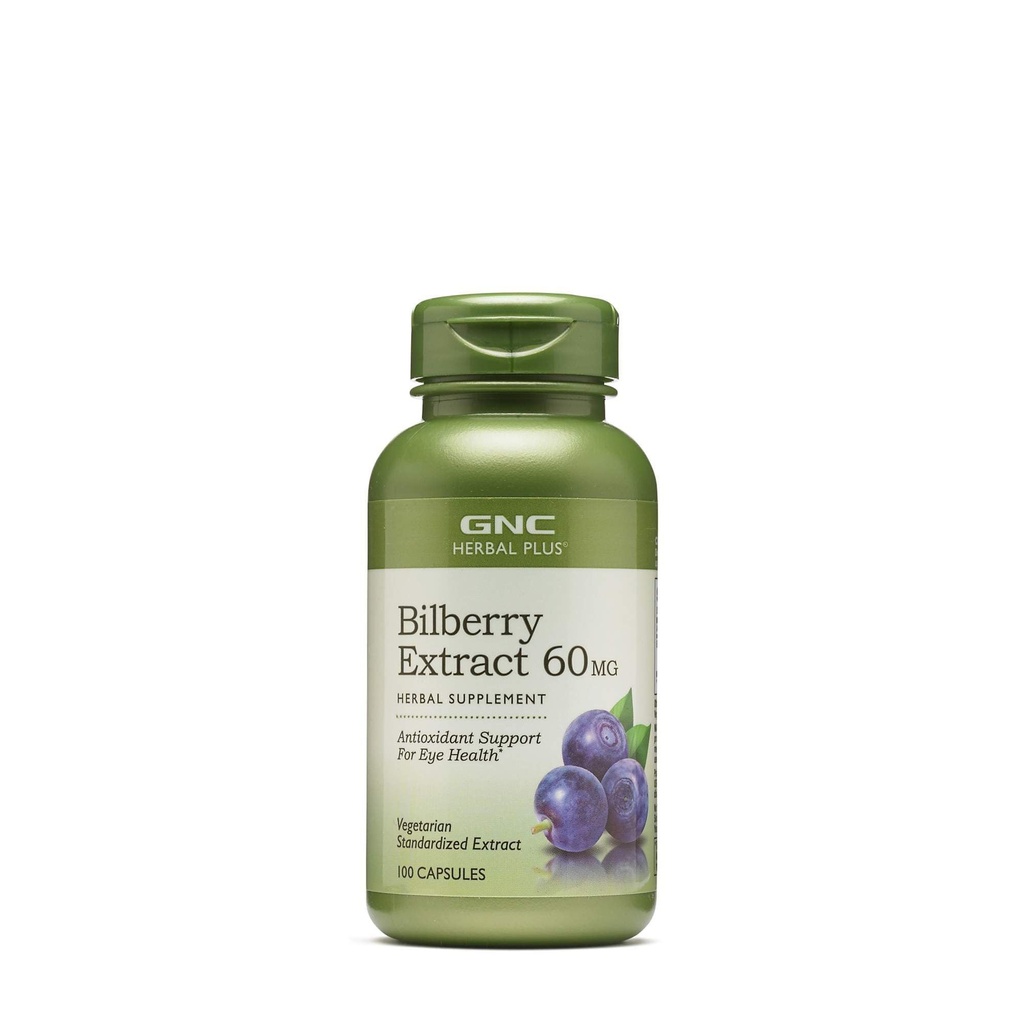 GNC Kräuter Plus Bilberry Extrakt Ergänzung, Vegetarisch, unterstützt Augen und Gesundheit, 100 Servierungen