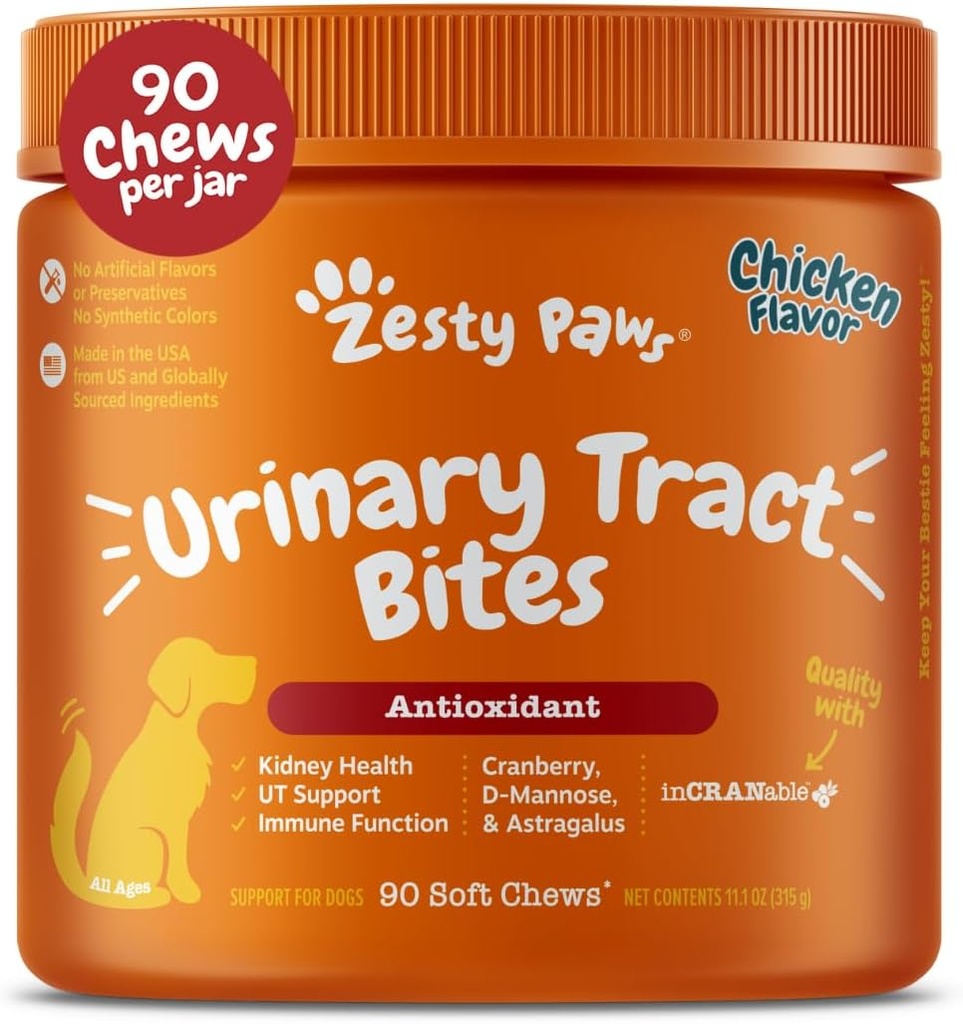 Zesty Paws Cranberry Ergänzung für Hunde - Blasenkontrolle für Hunde - Urinary Tract Support - Cranberry Chews - Immune & Gut Support - Chicken - 90 Count