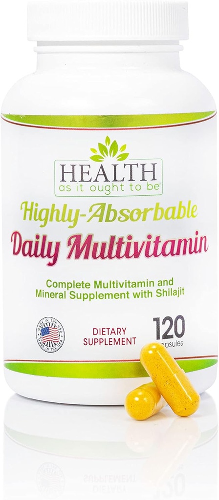 La santé comme elle devrait être très fortement Absorbable Multivitamine quotidienne avec Shilajit, méthylB12, méthylfolate et supplément de vitamine K2 MK7 de 120 capsules