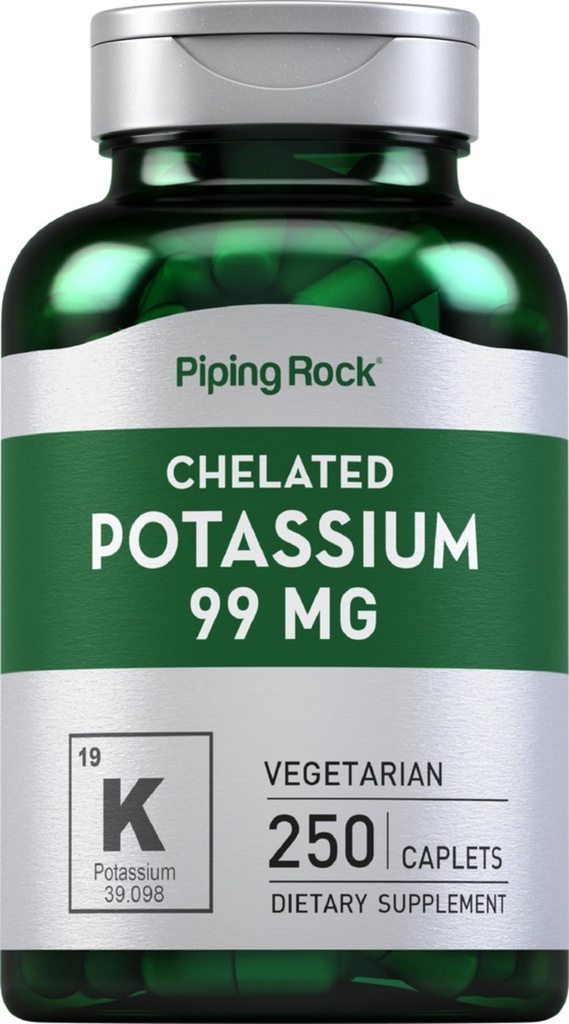 Piping Rock Chelat Kaliumergänzung 99mg | 250 Caplets | Kalium Gluconate | Vegetarisch, Non-GMO, Glutenfrei