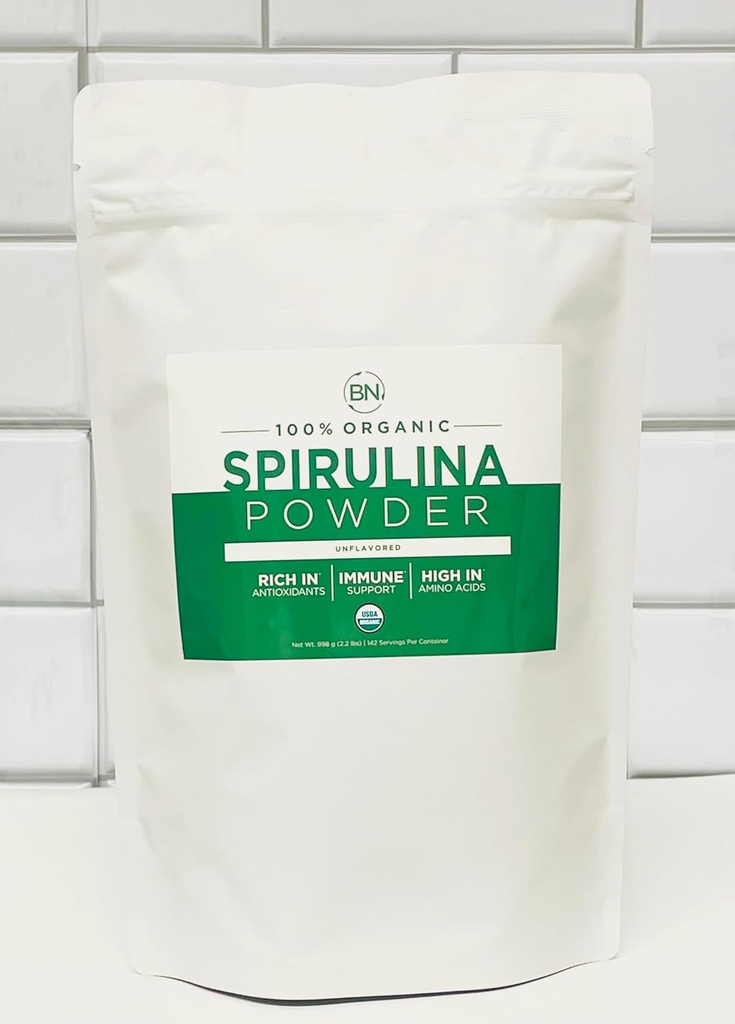 Poudre de spiruline biologique 1kg/2,2lb -285 portions 3,5g portions - USDA Certifié - RAW nutrient Sense plus de 70% de protéines par portion - Protéine végétalienne source pure - Superfood