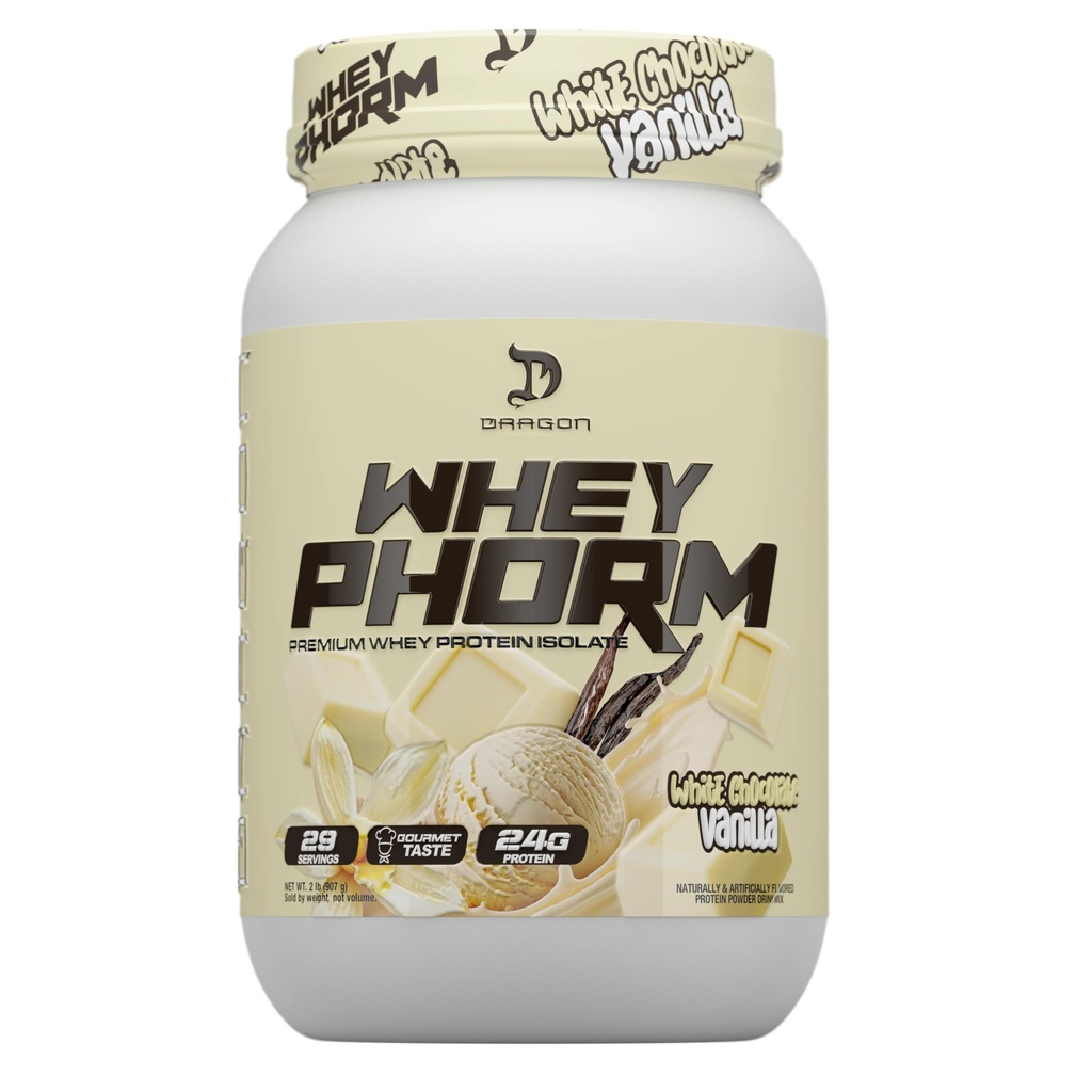 DRAGON PHARMA WheyPhorm, Whey Protein Blend, Fast Absorption, Gluten Free, Premium Whey Protein Matrix, Maximize Recovery, Great Tasting, 25 Grams of Protein (2lb, White Chocolate Vanilla Ice Cream)
