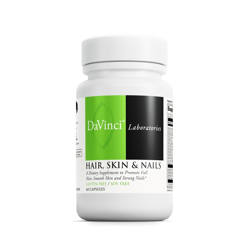 DaVinci Labs Cheveux, peau et ongles - Supplément alimentaire pour soutenir la peau lisse et saine, les ongles forts et la santé des cheveux* - avec les vitamines C et D3, minéraux, biotine, zinc et plus - sans gluten - 60 capsules