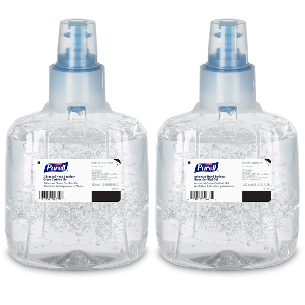 Purell Advanced Green Certified Hand Sanitizer Gel, 1200 mL Sanitizer Refill für Purell LTX Touch-Free Dispenser (Pack mit 2) - 1903-02