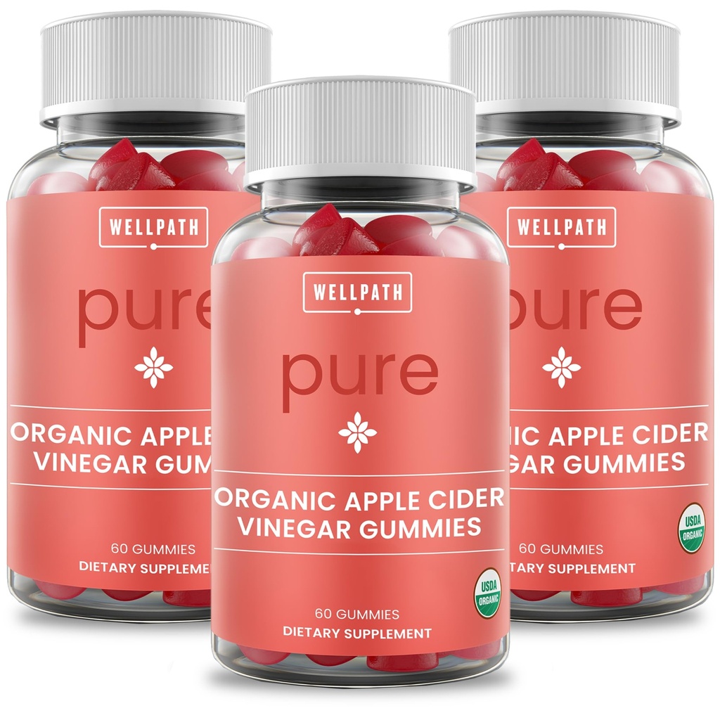 WellPath Pure Organic Pomme Cider Vinegar Gommies from The Mother (3 Pack) - Fabriqué avec du gingembre pour la santé Gut.