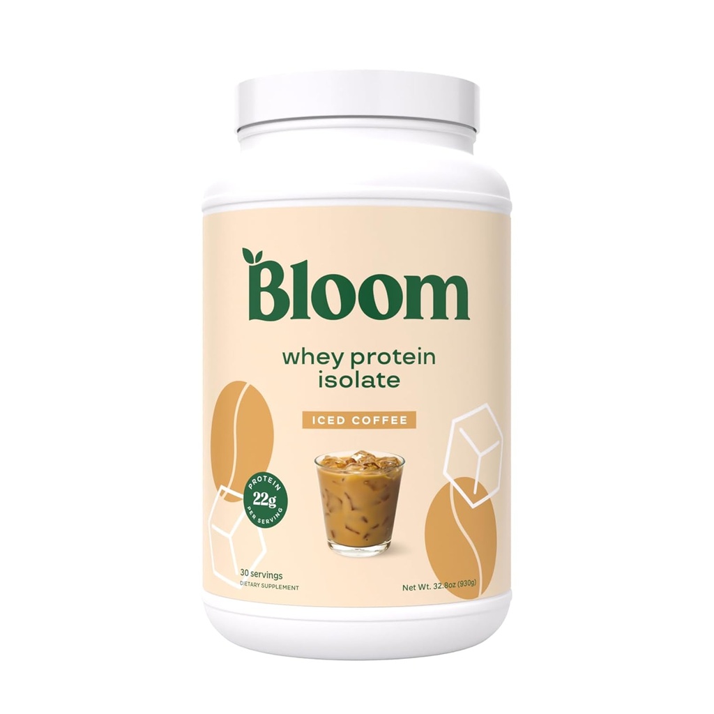 Bloom Nutrition Whey Isolate Protein Powder, Iced Coffee - Pure Iso Post Workout Recovery Drink Blend, Smoothie Mix mit Verdauungsenzymen für Gut Health - Low Carb, Keto & Zero Sugar Hinzugefügt
