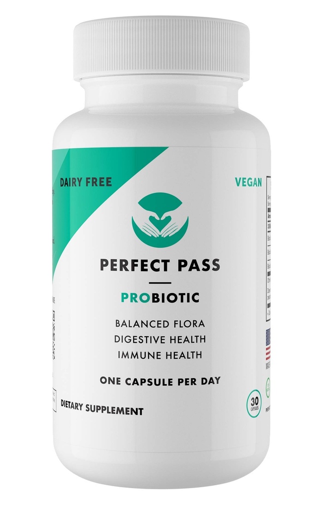 PERFECT PASS Probiotic, Natural Bacillus Spore Human Strains mit 100% Survival Rate durch Magensäure und Bile für Gut und Verdauung Wellness, Vegetarisch, 30 Kapseln