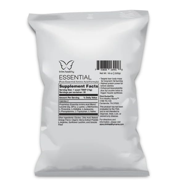 Trim Healthy Essential Amino Acid Formula, Pure Protein Powder with Leucine, Citrus Flavor, 18 oz