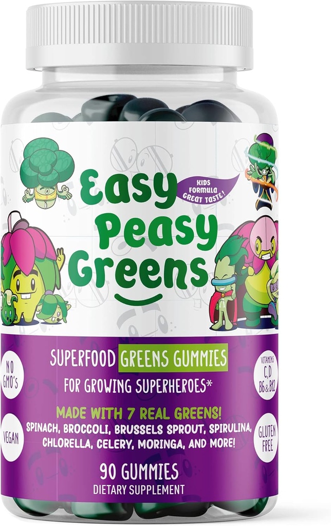 EasyPeasyGreens Daily Veggie Gummis für Kinder - 90 Greens Gummies - Hilft Picky Eaters Ihre Gemüse in - Made with 10 Real Vegetable Extracts und 100% Vegan