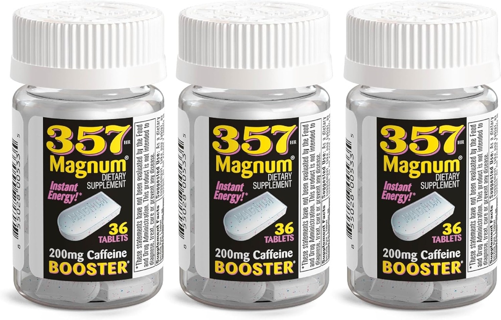 357 Magnum - Comprimés d'énergie préparés avec de la caféine - 36 capsules - 3 boîtes