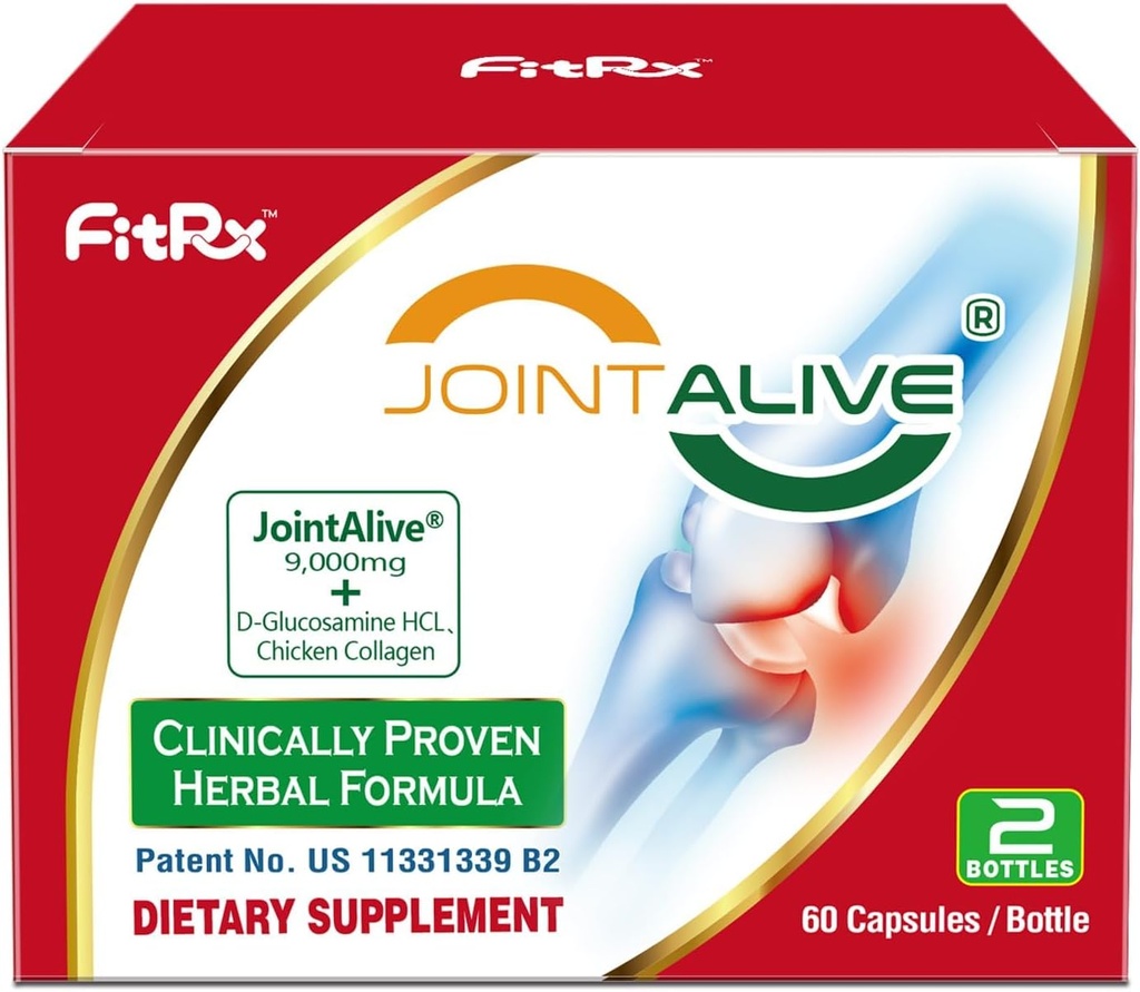 FitRx JointAlive Joint Support Supplements for Women & Men, Glucosamine Chondroitin, Type II Collagen, Relief Joints Discomfort, Cartilage Repair, as Quickly as 7 Days, 60 Servings