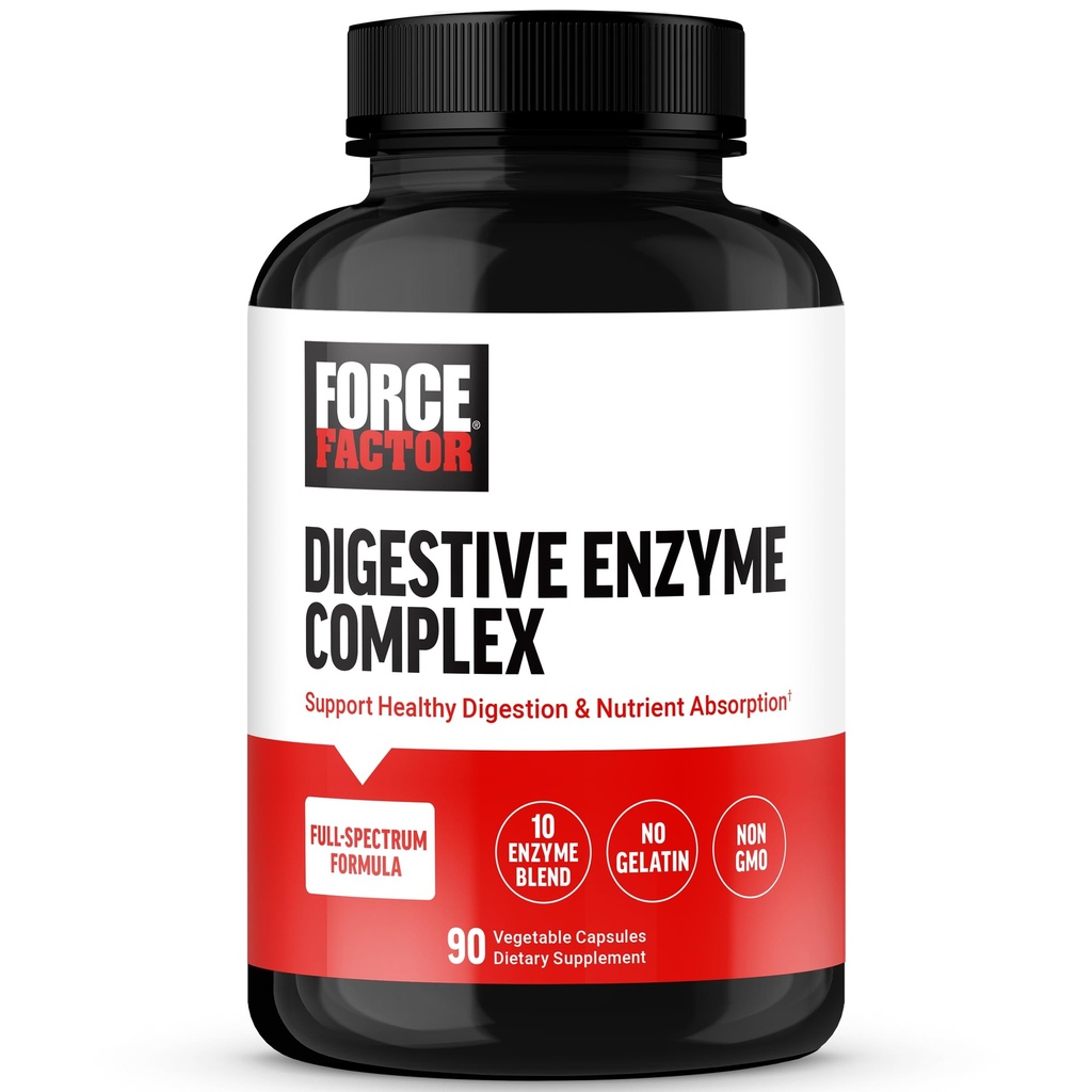 FORCE FACTOR Digestive Enzymes Complex, um Verdauungs-Gesundheit, Gut-Gesundheit zu unterstützen und Bloating Relief für Frauen und Männer, Full-Spectrum 10 Digestive Enzyme, Non-GMO, 90 Kapseln