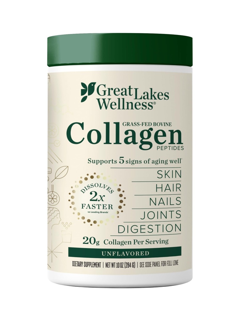 Große Seen Wellness Collagen Peptide Pulver für Haut, Haar, Nägel, Gelenke & Verdauung - Unflavored - Schnell auflösen hydrolysiert, Non-GMO, Keto, Kosher - 10 oz