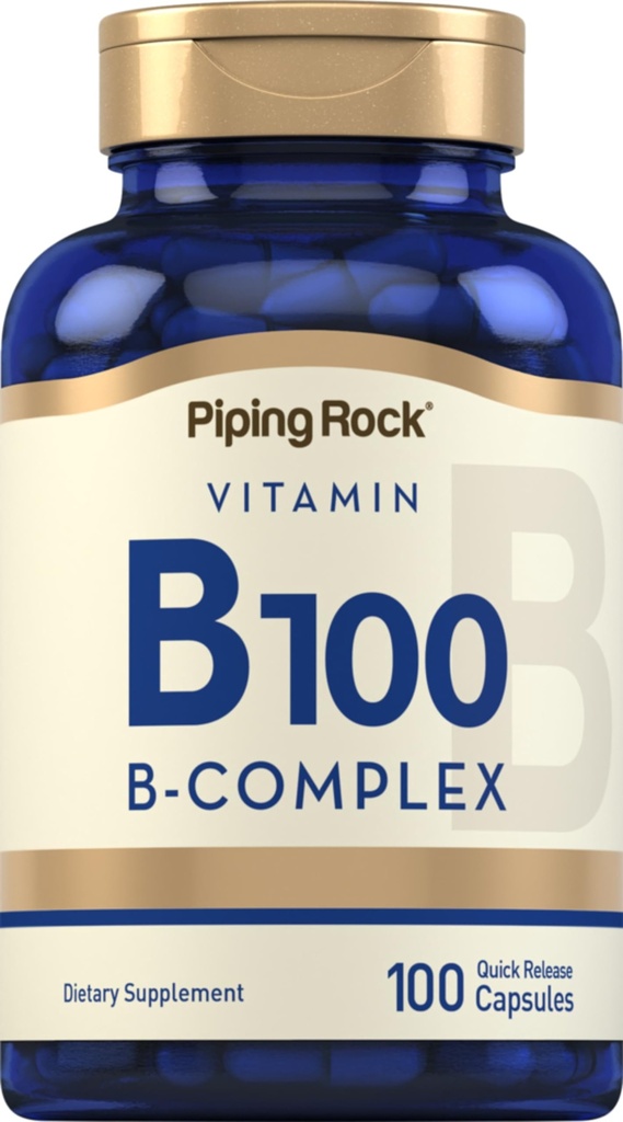 Piping Rock Vitamin B-100 Complex | 100 Kapseln | Vitamine B12, B1, B2, B6 | Non-GMO, Glutenfreie Ergänzung