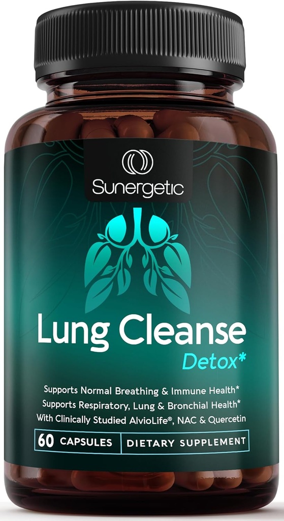 Sunergetic Premium Lung Support Supplement - Lung Cleanse & Detox Supplement Mit Mullein Leaf, NAC, Bromelain & Boswellia-Lung Health Formel für Atmungs-, Atmungs- und Bronchial Health-60 Kapseln