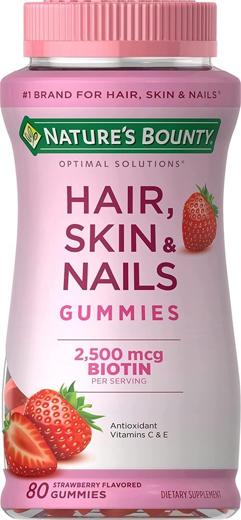 Nature's Bounty Optimal Solutions Cheveux, peau et ongles avec goût de fraise Biotin - 80 Gummies, paquet de 5
