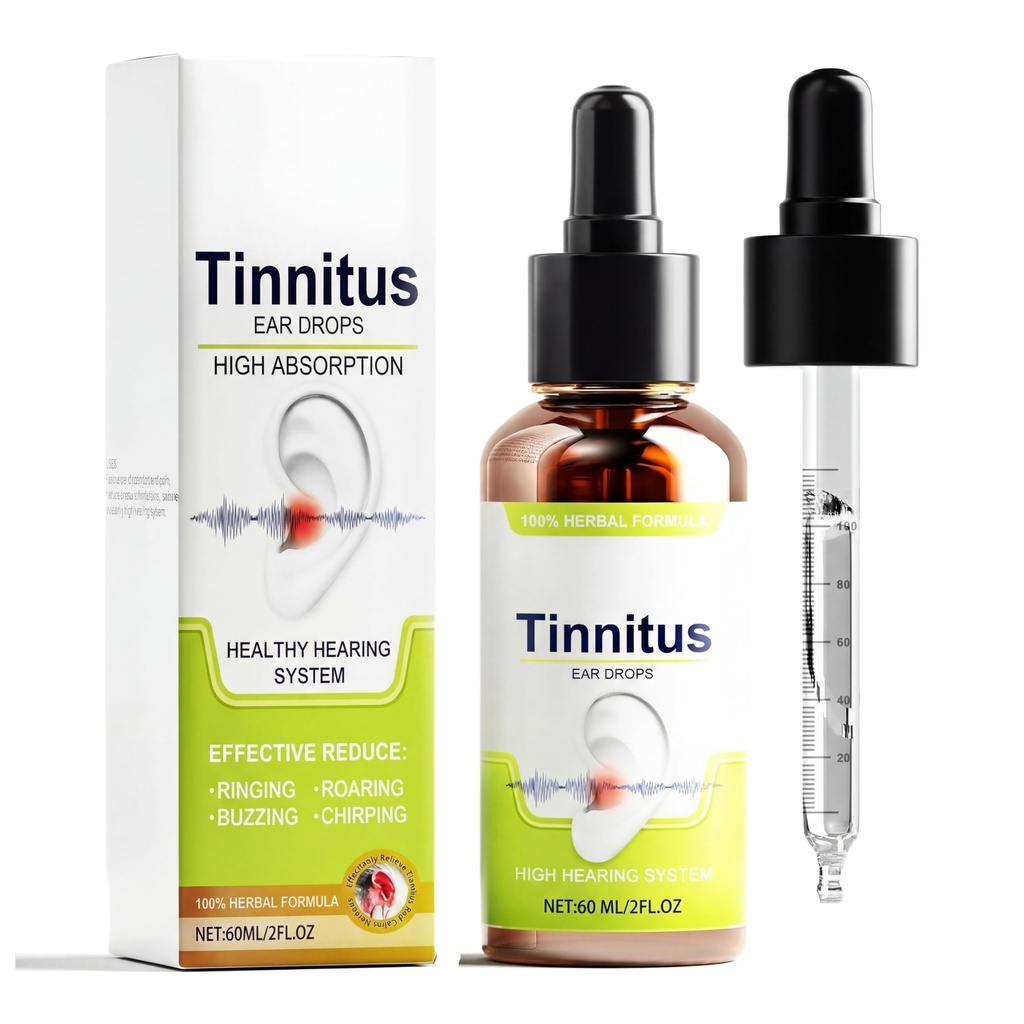 Natural Tinnitus Relief Drops for Ringing Ears, Herbal Support for Buzzing & Clicking, Effective Ear Ringing Treatment for Men & Women, 60ml