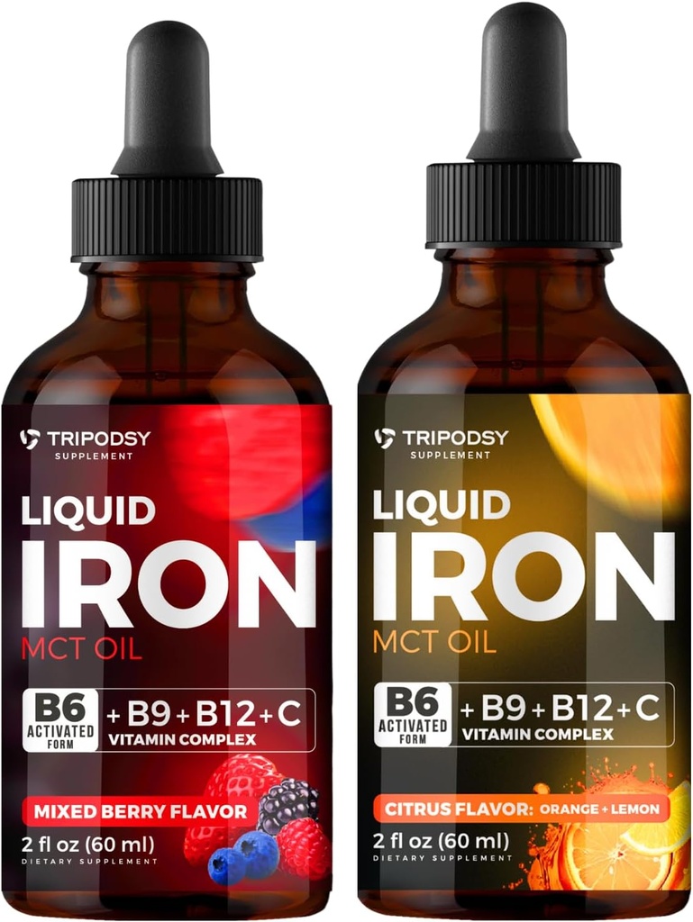 Flüssige Eisenergänzung, Eisen Tropfen, Frauen und Männer, B6, B9, B12, Vitamin C, Anämie, Blut Builder, Folat, Rote Blutzelle, Immununterstützung, MCT Öl, Citrus, Mischbeere