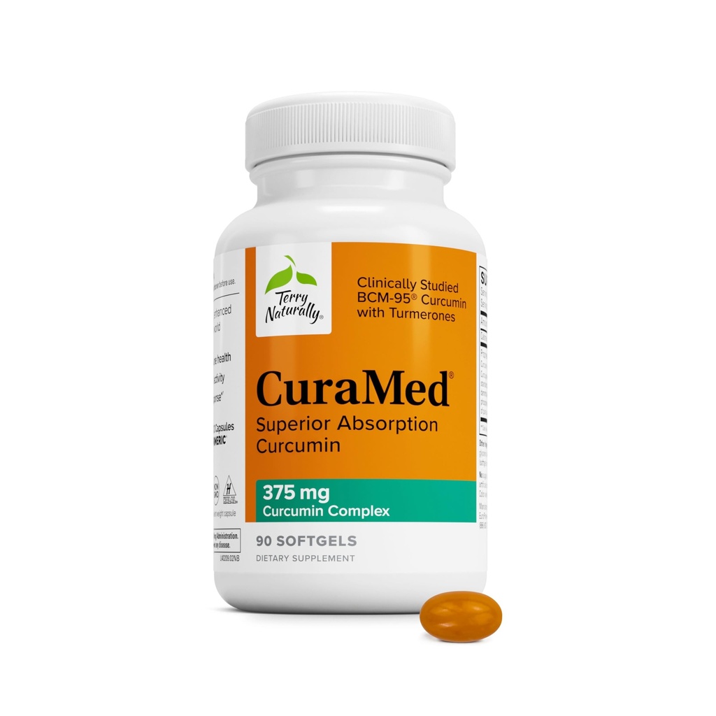 Terry Natürlich CuraMed 375mg - Antioxidans Ergänzung für Gehirn & Immun-Gesundheit Unterstützung - Nahrungsergänzung mit Curcumin & Turmeric Essential Oil - Kräuter Leberunterstützung - 90 Softgels
