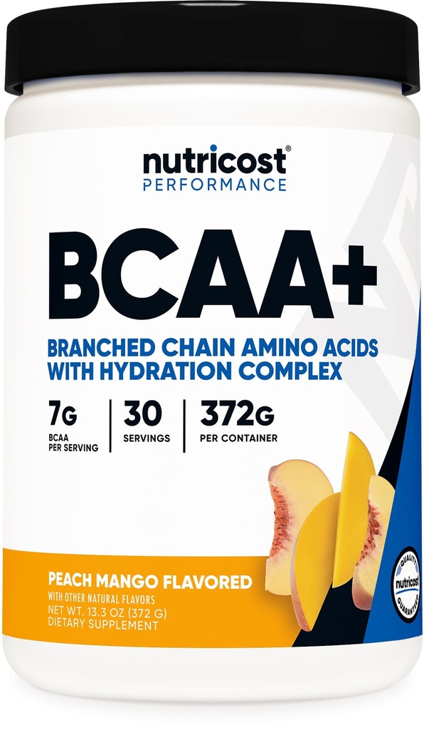 Nutricost BCAA + Poudre d'hydratation (Peach Mango) 30 portions - Acides aminés à chaîne ramifiée avec complexe d'hydratation - Sans gluten, sans OGM
