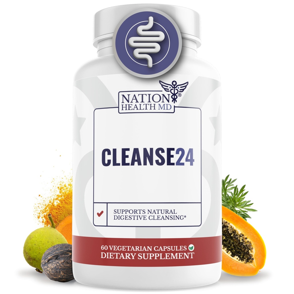 Cleanse24 - Darmreiniger für Menschen mit Wormwood, Papaya, Black Walnut - Kräuter Darmreiniger, Gut Cleanse für Männer & Frauen, 60 Kapseln