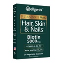 Wellgenix Purvana Max Vitamine des cheveux, de la peau et des ongles - Biotine double résistance 5000 MCG, VIT A & B, acide folique, extrait de graines de raisin - Supplément de soutien des cheveux -30 capsules (paquet de 1)