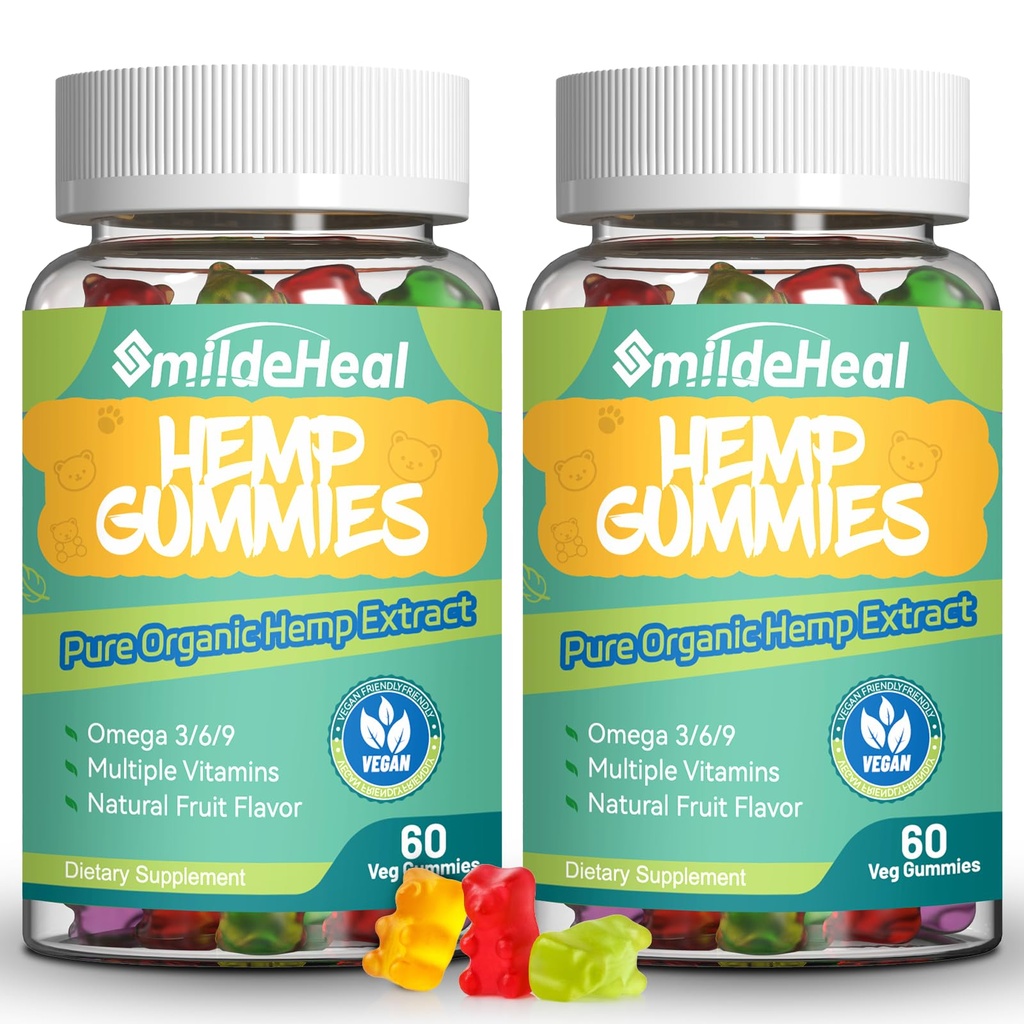 2 Pack Hanfgummis, 1,500,000 Extra stärkt Bio Hanfgummis, Hanfergänzung Gummy mit Hanföl Extrakt, 120 Gummis