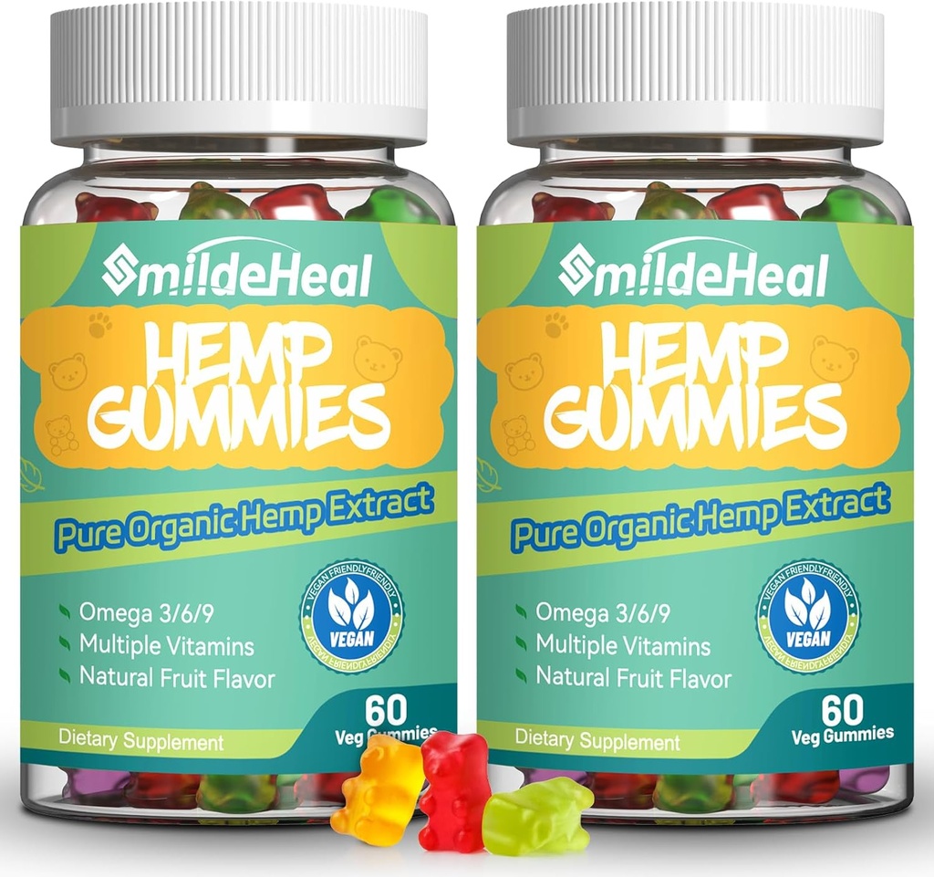 2 Pack Hanfgummis, 1,500,000 Extra stärkt Bio Hanfgummis, Hanfergänzung Gummy mit Hanföl Extrakt, 120 Gummis